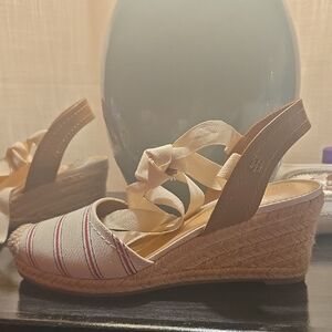 Elegant Striped Espadrille Wedges